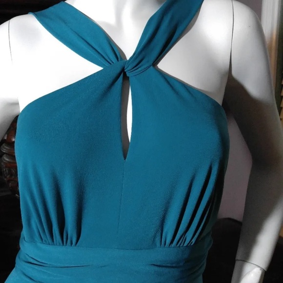 NWT AMSALE FULL LENGTH GOWN Teal Prom Wedding Halter Style - Picture 2 of 5